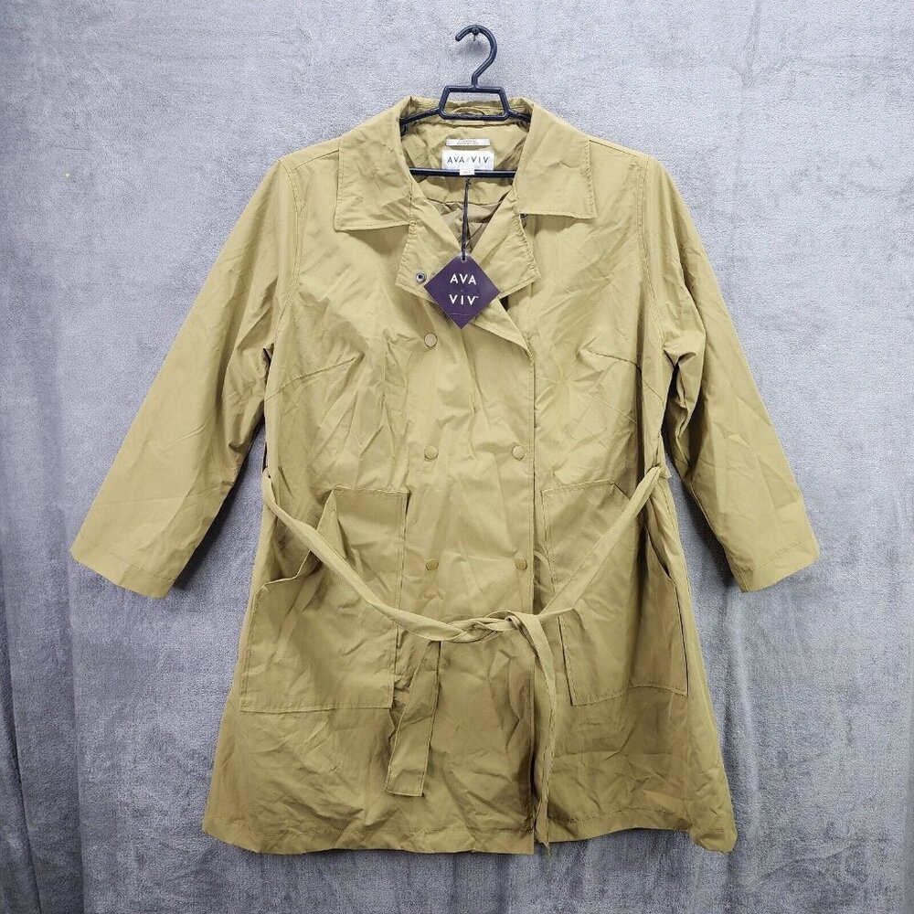 Womens Tan Green Raincoat Water Resistant Long Sleeve Ava & Viv Plus Size 1X